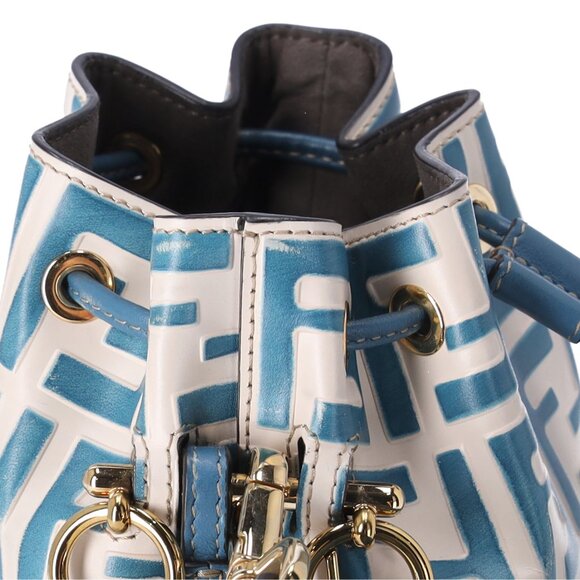 FENDI Mini Mon Tresor Zucca FF Shoulder Bag 8BS010 Cream Blue Leather - Picture 6 of 10